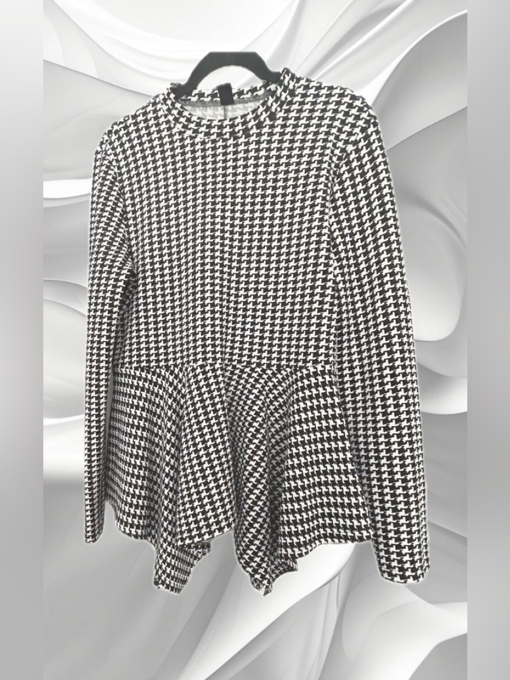 SHEIN Black & White Houndstooth Peplum A-Line Skirted Top